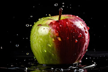 red apple with water drops