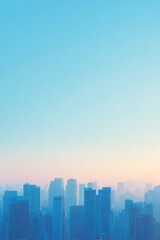 serene urban skyline captured from high vantage point at dawn bathed in soft morning light