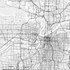Naklejka premium Kansas City Area Map with Labels and Neighborhoods - One color, minimalistic design
