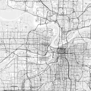 Kansas City Area Map with Labels and Neighborhoods - One color, minimalistic design