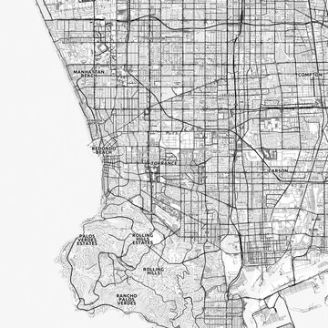 Torrance Area Map with Labels and Neighborhoods - One color, minimalistic design