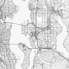 Bellevue Area Map with Labels and Neighborhoods - One color, minimalistic design