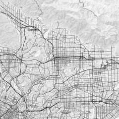 Obraz premium Pasadena Area Map with Labels and Neighborhoods - One color, minimalistic design
