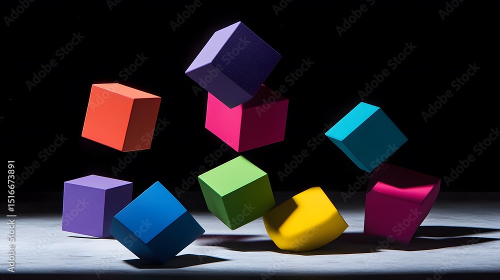 Poster colorful cubes in a dynamic composition.