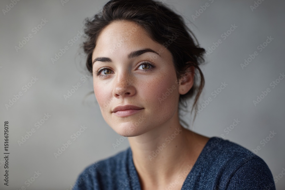 Aufkleber thoughtful expression of volunteer captured in minimalistic portrait with ample copy space