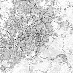 Belo Horizonte Area Map with Labels and Neighborhoods - One color, minimalistic design