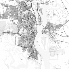 Fototapeta premium Guayaquil Area Map with Labels and Neighborhoods - One color, minimalistic design