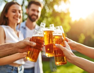 Friends toasting beers outdoors