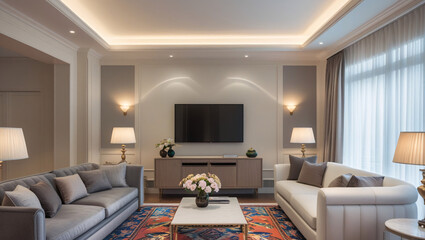This living room exudes a warm and inviting atmosphere with its elegant design.