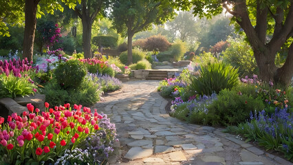 Fototapeta premium beautiful flower garden in the soft morning light