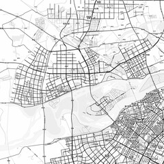 Naklejka premium Harbin Area Map with Labels and Neighborhoods - One color, minimalistic design