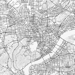 Fototapeta premium Hangzhou Area Map with Labels and Neighborhoods - One color, minimalistic design