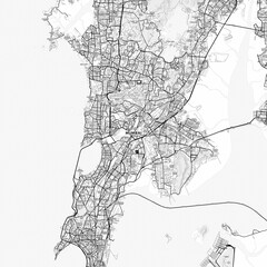 Mumbai Area Map with Labels and Neighborhoods - One color, minimalistic design
