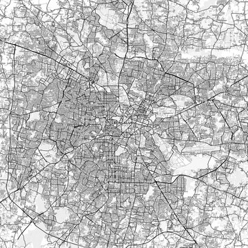 Bangalore Area Map with Labels and Neighborhoods - One color, minimalistic design