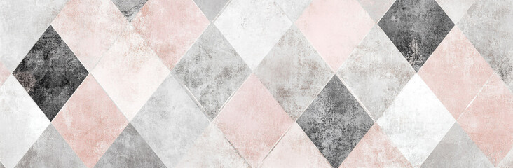 Seamless pattern of light gray and dusty pink diamond shapes with a grungy texture, on a white background.