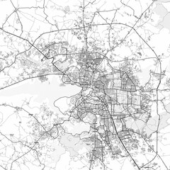 Fototapeta premium Bhopal Area Map with Labels and Neighborhoods - One color, minimalistic design