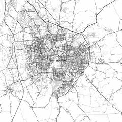 Vadodara Area Map with Labels and Neighborhoods - One color, minimalistic design