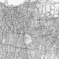 East Jakarta Area Map with Labels and Neighborhoods - One color, minimalistic design