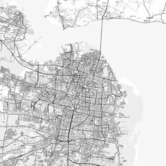 Fototapeta premium Surabaya Area Map with Labels and Neighborhoods - One color, minimalistic design