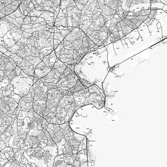 Fototapeta premium Yokohama Area Map with Labels and Neighborhoods - One color, minimalistic design