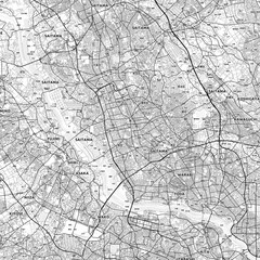 Saitama Area Map with Labels and Neighborhoods - One color, minimalistic design