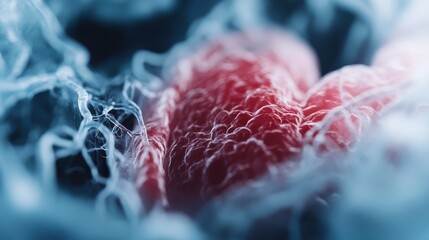 Intricate details of a heart-shaped fiber structure are showcased, evoking emotions of love and connection through delicate textures and colors in a close-up imagery.