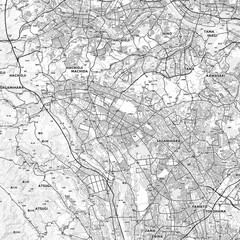 Sagamihara Area Map with Labels and Neighborhoods - One color, minimalistic design