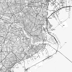 Fototapeta premium Ōta Area Map with Labels and Neighborhoods - One color, minimalistic design
