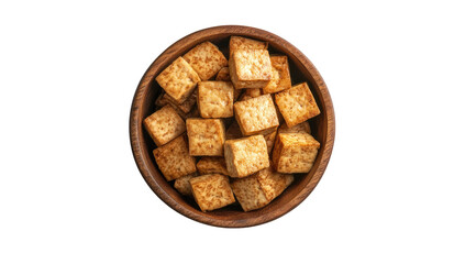 Crispy tofu cubes in a wooden bowl (2)