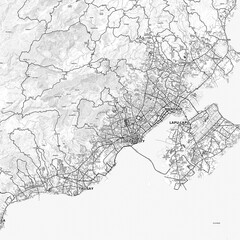 Cebu City Area Map with Labels and Neighborhoods - One color, minimalistic design