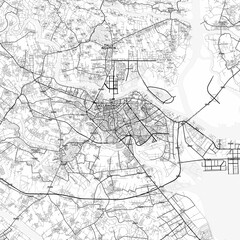 Fototapeta premium Haiphong Area Map with Labels and Neighborhoods - One color, minimalistic design