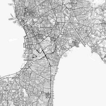 Taguig Area Map with Labels and Neighborhoods - One color, minimalistic design