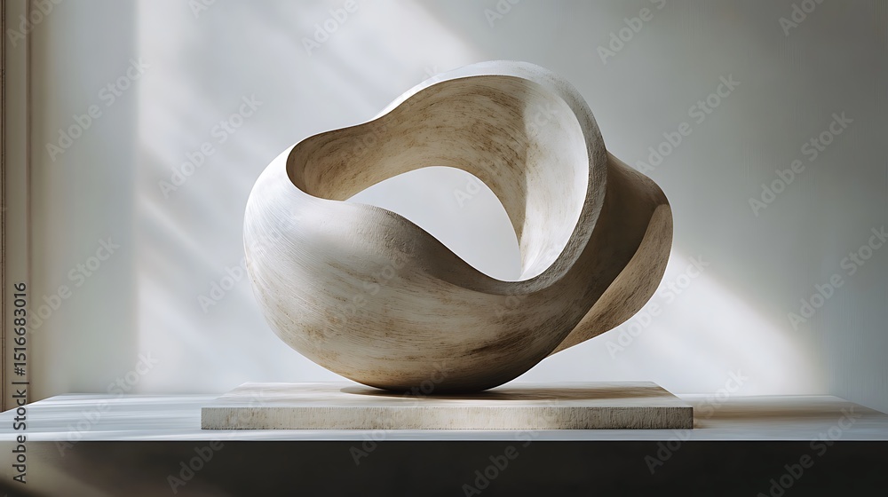Poster abstract sculpture in warm light: a minimalist display of form and shadow