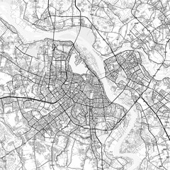 Fototapeta premium Hanoi Area Map with Labels and Neighborhoods - One color, minimalistic design