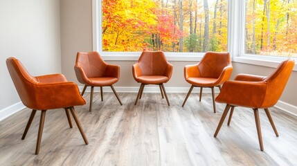 Fototapeta premium the empty chairs arranged in a circle symbolize each individual's unique presence and the shared journey towards healing and self discovery in the psychologist's office.