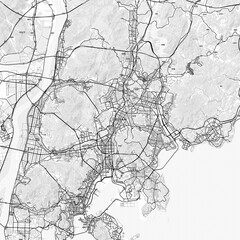 Fototapeta premium Busan Area Map with Labels and Neighborhoods - One color, minimalistic design