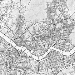 Naklejka premium Seoul Area Map with Labels and Neighborhoods - One color, minimalistic design