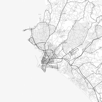 Latakia Area Map with Labels and Neighborhoods - One color, minimalistic design