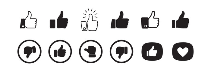 Black Like and Dislike Icon Set – Minimal Thumbs Up and Down Symbols for UI and Feedback, Victor illustration eps 10