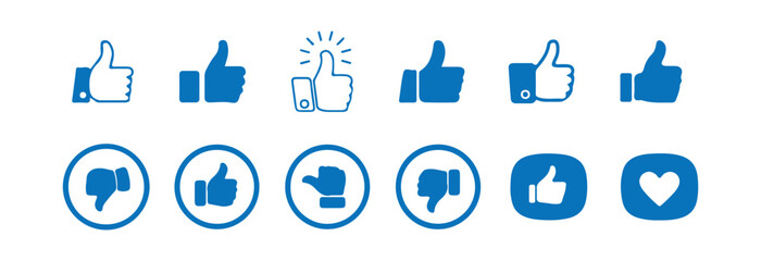Fototapeta premium Blue Like and Dislike Icon Set – Social Media Feedback and Approval Symbols, Victor illustration eps 10