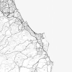Fototapeta premium Gold Coast–Tweed Heads Area Map with Labels and Neighborhoods - One color, minimalistic design