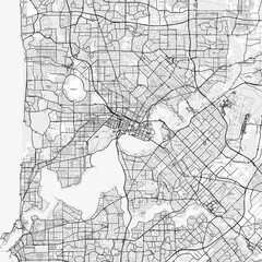 Perth Area Map with Labels and Neighborhoods - One color, minimalistic design
