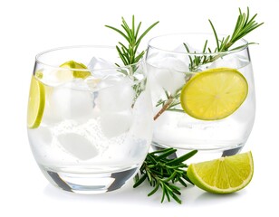 Refreshing drinks with lime and rosemary
