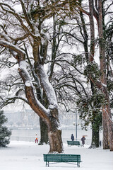 Jour de neige à Genève en Suisse