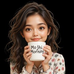 young woman with a cup of coffee isolated on transparent background