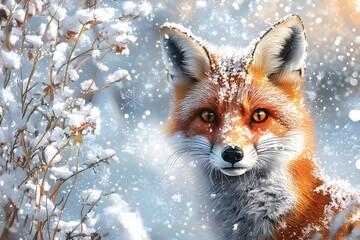 Obraz premium Majestic Red Fox in Winter Wonderland: Stunning Snow Scene