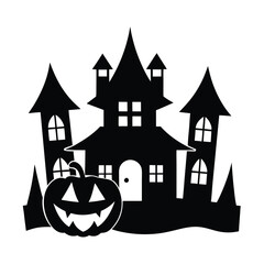 Haunted house with pumpkin for Halloween celebration Vector illustration