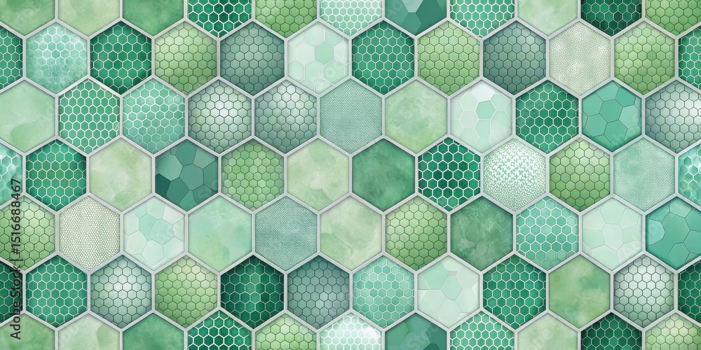 Aufkleber Abstract Hexagon Mosaic Pattern in Green Hues A Seamless Texture for Design Projects