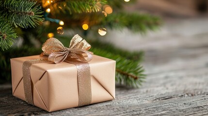 a beautifully wrapped gift with a shimmering ribbon is tucked underneath a sparkling christmas tree, adding to the magic and excitement of the holiday season.