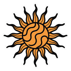 Sun vector illustration capturing the essence of summer with bright orange and yellow rays of sunlight, symbolizing warmth and nature's radiant heat